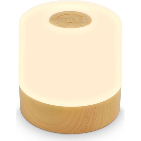 Lampe de table LED rechargeable 70x70mm ronde 2W 150lm 2700K lumière blanche chaude dimmable 3 niveaux IP44 tactile bois lampe nomade intérieur extérieur (1/5)