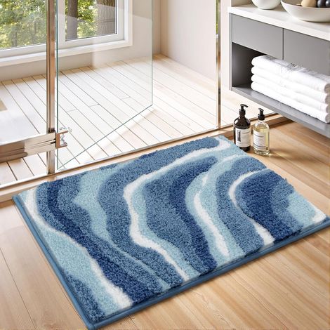 Rutschfeste Badematte 45 x 65 cm, blaue Mikrofaser-Badematte, super saugfähig, extra weich, dick und maschinenwaschbar, Duschmatte für Badewanne, Wohnzimmer (1/5)