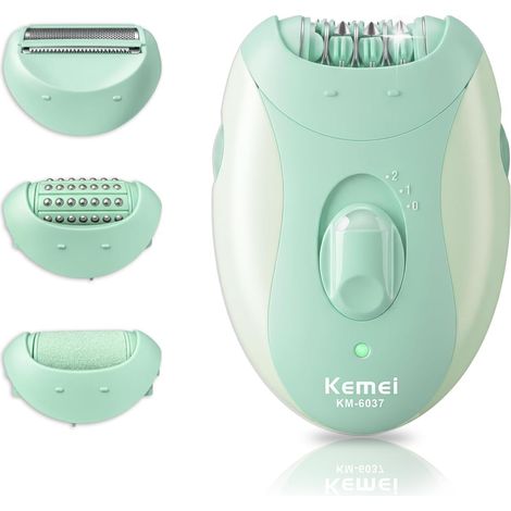 Depiladora 4 en 1 6037 para mujer, cuchillas de acero inoxidable, verde Recortadora de bikini con 4 cabezales y luz LED, motor de 8000 RPM, portátil para rostro, piernas, brazos, axilas y línea del b (1/5)