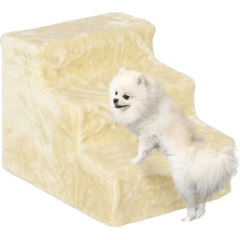Escalera para perros, diseño de 3 peldaños, antideslizante, color amarillo claro. (1/2)