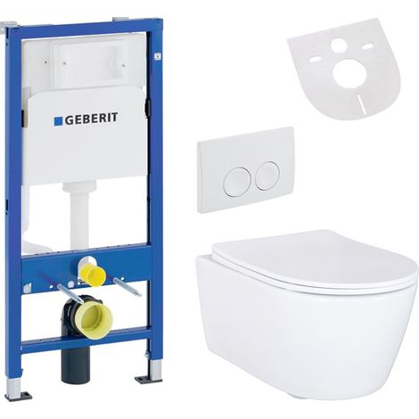 WC-Komplettset Weiß mit Belvit Hänge WC Keramik und Softclose Sitz passend für Geberit UP100 Vorwandelement wandhängend
