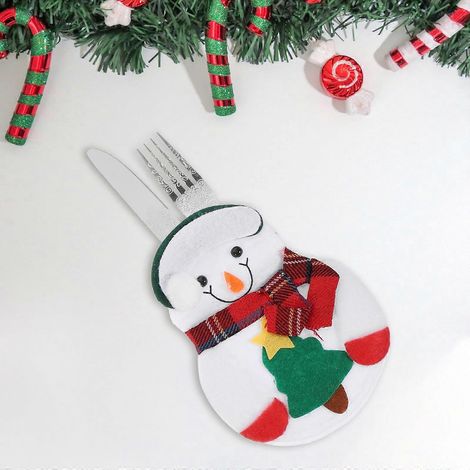 Ensemble de 6 couverts de cuisine avec pochettes, couteaux et fourchettes, motif bonhomme de neige, Père Noël et renne, pour décoration de fête de Noël