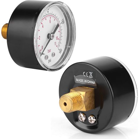 Manometer mit 50-mm-Zifferblatt, 1/4-BSPT-Gewinde und rückseitigem Anschluss für Luft, Wasser, Öl und Gas (0–160 PSI, 0–11 Bar) (1/5)