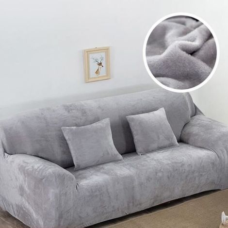 (Gris clair)Housse de Canapé 3 Places - Velours - Gris clair - 190-230 cm - Extensible - Lavable (1/4)