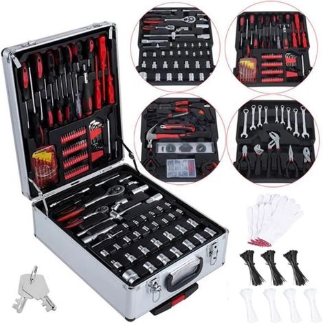 Mallette de rangement en aluminium 899 pièces – Compartiments amovibles – Roulettes directionnelles – Poignée rétractable – Outils pour professionnels – Hobbytech (1/5)