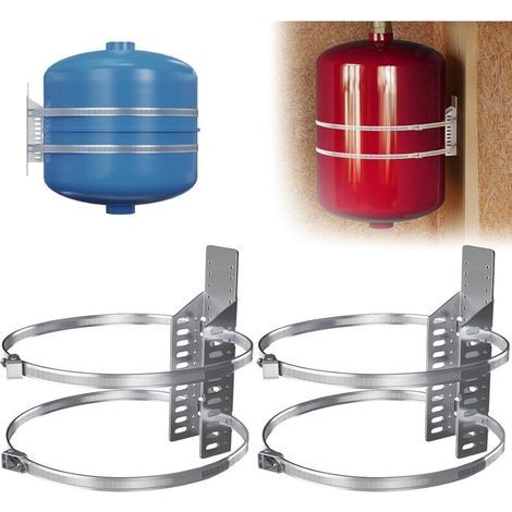 Lot de 2 supports de montage pour chauffe-eau - Support de réservoir d'expansion thermique avec 2 sangles anti-tremblement de terre - Prend en charge les réservoirs d'eau chaude (1/4)