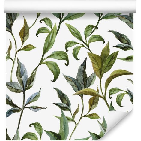 Papel pintado de hojas en acuarela para salón y dormitorio, 50x1000 cm. (1/5)