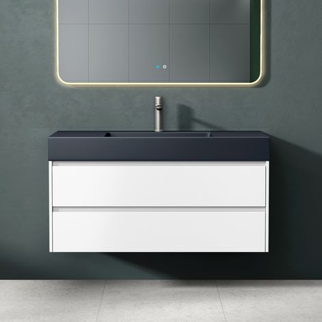 Mai & Mai Meuble de Salle de Bain 120x48x63cm Blanc avec Lavabo Gris Noir Meuble Suspendu avec 2 Tiroirs (1/5)
