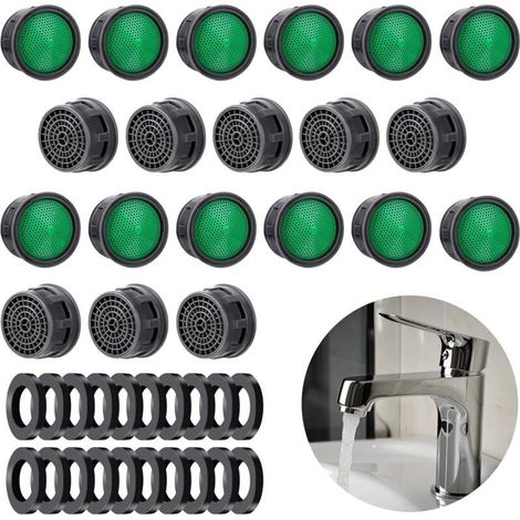 Aérateurs de robinet Lot de 20 pièces avec joint cache + limiteur débit eau + filtre intégré pour salle de bain et cuisine (1/5)