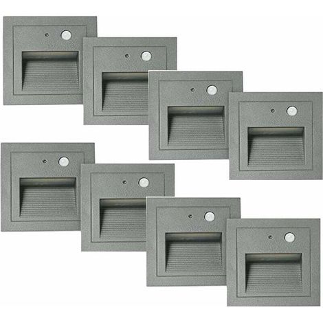 8 Pack LED Recessed Wall Light 3W Wall Sconce Stair Step Light Lamp Motion Sensor Floor Recessed Light Staircase Light Hall Lamp 2800K Warm White-Warm White-Grey Frame zhuoxu (1/4)