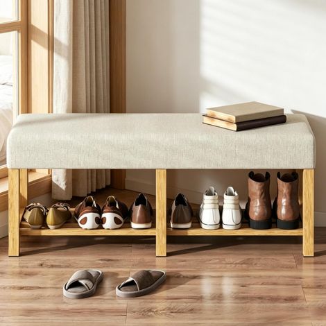 Schuhbank mit offenem Stauraum 120 x 44 x 48 cm, Beige und Naturholz HAVRYA (1/5)