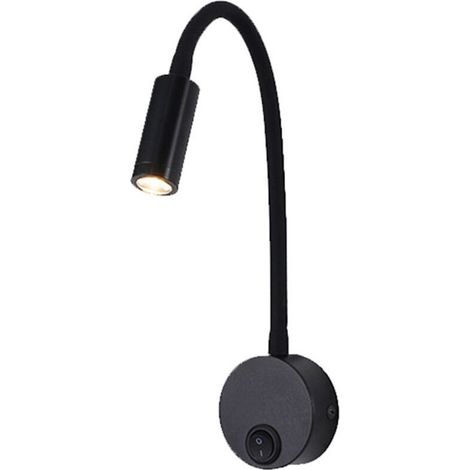 Lampe de lecture murale 3W tube silicone noir interrupteur (1/4)