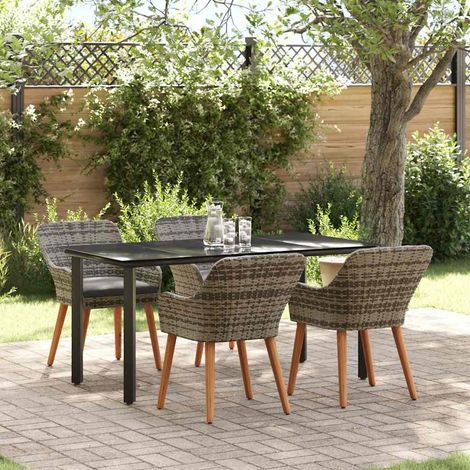 Garten Essgruppe mit Kissen 5 pcs Grau Poly-Rattan vidaXL