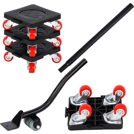 Lot de 4 Deplace Meuble,Planches pour Déménagement de Meubles avec Outil de Levage,Capacité de 400kg,roulettes pour Un Transport Facile,Rotation à 360° (1/5)