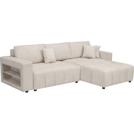 Palozi Sofa – Canapé d'angle convertible 3 places en tissu chenille – Couchage 228 x 159 cm – Coussins de dos inclus – Coffre de rangement