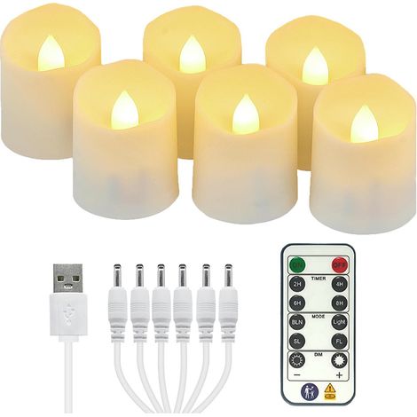 Lot d 6pcs Bougies Chauffe Plat LED Rechargeables,  Fausse Bougie à LED Flamme Vacillante avec Télécommande et Fonction Minuterie, Bougies Electriques pour Fête, Salon, Halloween, Noël, Chambre (1/5)