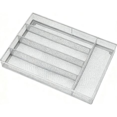 Organisateur de tiroir à couverts de cuisine, séparateur de rangement de couverts en acier au carbone avec coussinets en mousse antidérapants pour cuillères fourchettes papeterie argent (1/5)