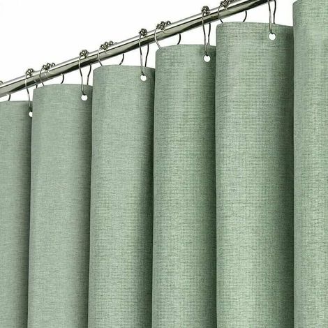 Rideau de douche vert sauge, tissu texturé en lin épais, avec 12 crochets en plastique, résistant à la rouille, lavable en machine, rideaux simples de luxe pour salle de bain. (1/4)