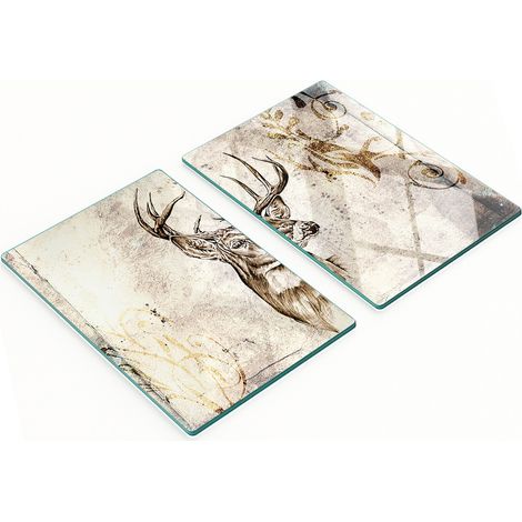 Juego de tablas de cocina de vidrio templado con diseño de ciervo, 2 x 40 x 52 cm. (1/5)