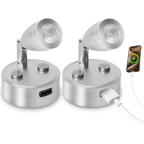 Lot de 2 Lampe LED 12V, Interrupteur Tactile, Gradation Continue, Port USB, Lumière Chaude 3000K, Pour Camping Car (1/5)