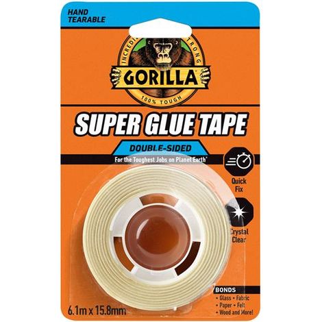 Gorilla Super Glue Tape - Heavy-Duty Adhesive Tape, 15.8mm x 6.1m, Model GRGGSGT61