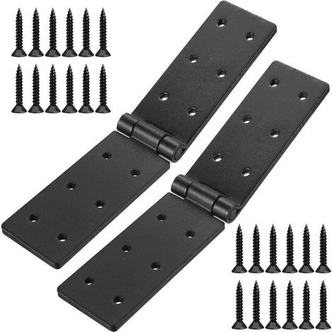 2-Piece Set of Sturdy Black Folding Hinges, Trunk Hinges, Hinges for Wooden Garden Furniture, Drawer and Trunk Hinges (1/4)