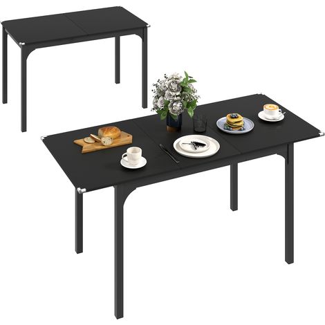 Tavolo da pranzo pieghevole ed estensibile per 4-6 persone, gambe in acciaio, ideale per piccoli spazi, sala da pranzo, nero