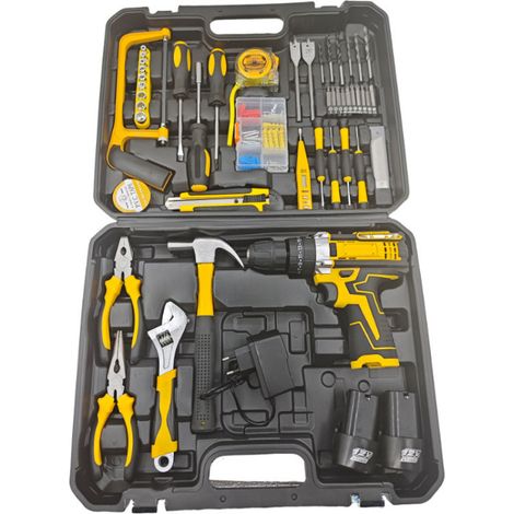 Perceuse-visseuse sans fil 12V, Perceuse à percussion multifonction avec 2 batteries lithium-ion et chargeur, Tournevis électrique compact pour bricolage