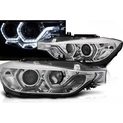 Paire de feux phares BMW serie 3 F30 / F31 de 2011 a 2015 angel eyes chrome led DRL-27361192 (1/4)