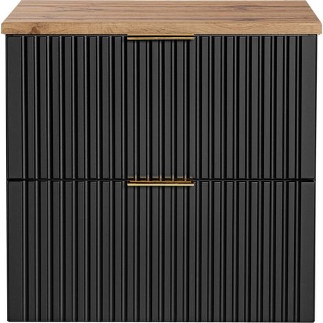 Conjunto de mueble bajo lavabo NOXERA 60 cm – Negro mate y roble – 2 cajones + encimera para lavabo