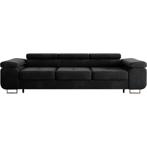 Wilson 3-Sitzer-Sofa, ausziehbar, Velours Schwarz
