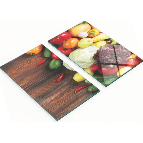 Küchenschneidebretter aus Glas mit Gemüsemotiven, Holz, 2 x 30 x 52 cm (1/5)