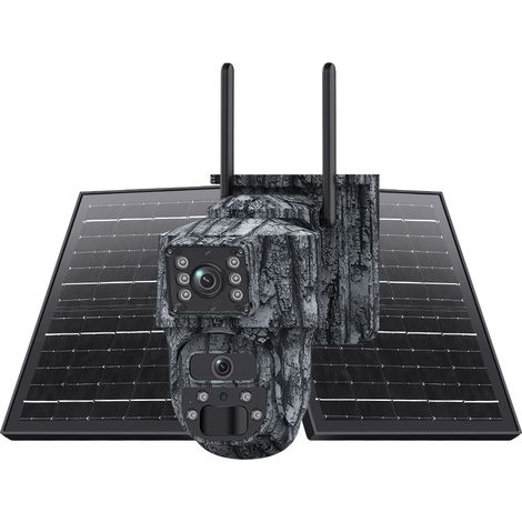 Caméra de surveillance extérieure solaire 4G sans fil double objectif AOV+PIR 2 en 1, vision nocturne infrarouge 30m couleur étanche IP66, alimentation panneau solaire + batterie lithium, audio bidire (1/5)