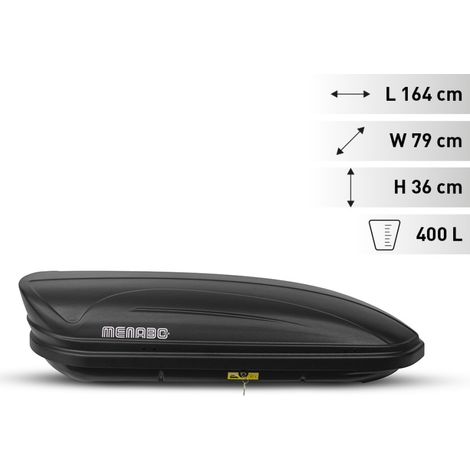 Cofre de techo universal para coches 400 litros portaequipaje Menabò Marathon Dark
