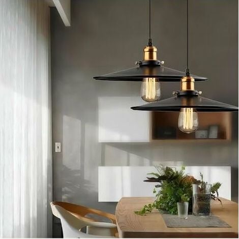 MAGIC 2PCS Metal Retro Chandelier Industrial Pendant Lamp Ø360mm Black Iron Light Fixture for Kitchen Living Room Dining Room (1/5)