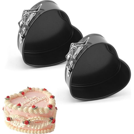 2 Moule à Charnière, Forme de Cœur, Acier au Carbone, 11 cm, Fond Amovible, Pâtisserie