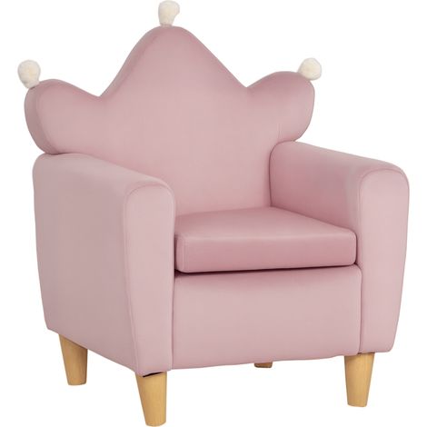 Poltrona per Bambini in Tessuto Effetto Velluto Rosa con Schienale a Corona, 50.2x41.9x57.8 cm