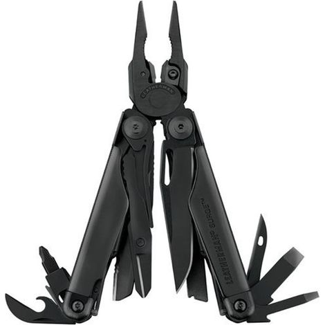 Leatherman Surge, multiherramienta resistente para mecánica y construcción, 19 funciones, acero inoxidable, color óxido negro, 420HC, Blade Exchanger, funda nylon negro. (1/2)