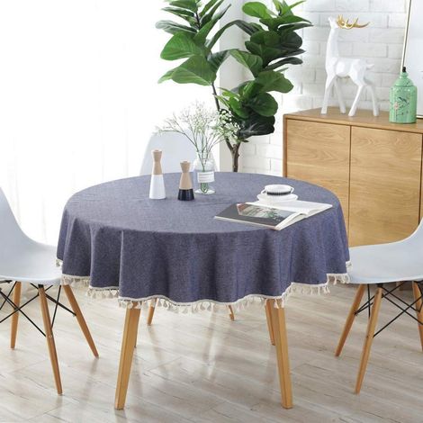Runde Tischdecke mit Quasten aus Baumwolle, 150 cm, Marineblau