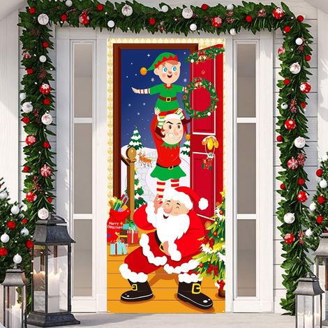 Elfes du Père Noël Bannière pour Noël Décoration, Tissu Bannière pour Noël Mur Extérieure Décoration, Noël Porte Décoration, Grand Noël Photo Fond Poster Affiche, 200 90cm (1/4)