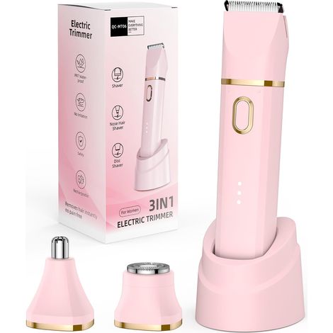 Rasoir Electrique Femme, 3 en 1 Tondeuse électrique Femme Rasoir, épilateur Facial Pour Femmes et Tondeuse Pour Poils du Nez Pour Femmes, Jambes, Bras et Nez (Rose) (1/5)
