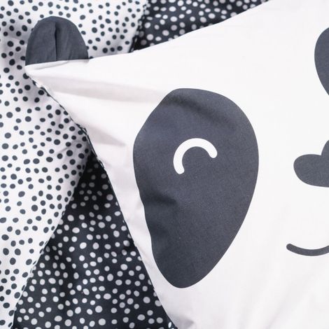 Parure de couette 140 x 200 "Funny Panda" Réversible 100% Coton / 57 Fils/cm² - - (1/2)