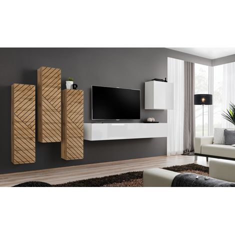 Ensemble de 5 meubles muraux "Switch III " pour TV en bois - Beige et Blanc - L 330 x H 160 x P 40 cm - Livraison gratuite
