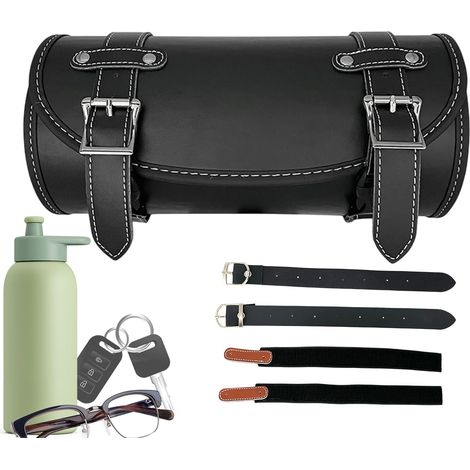 Sacoche de moto en cuir imperméable Sac de rangement rétro avec sangles réglables Sac à outils de moto Sac à bagages de moto Sac à outils Sacoche de guidon Rol (1/5)