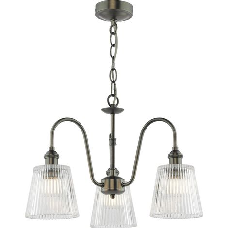 Dar Hadano Suspension Hadano à 3 lumières, finition chrome antique et verre côtelé (1/4)
