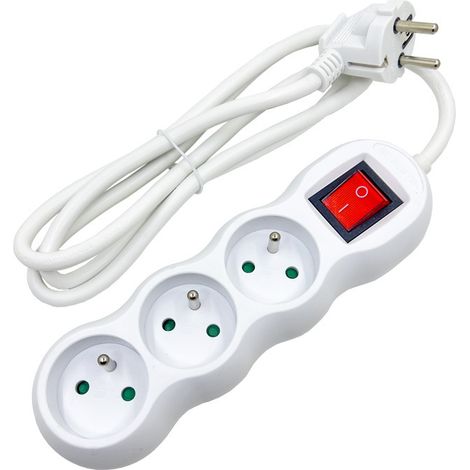 Prises Avec Terre Cordon Et Clair. 3 2P+T 1.5m Blanc Gris (1/3)