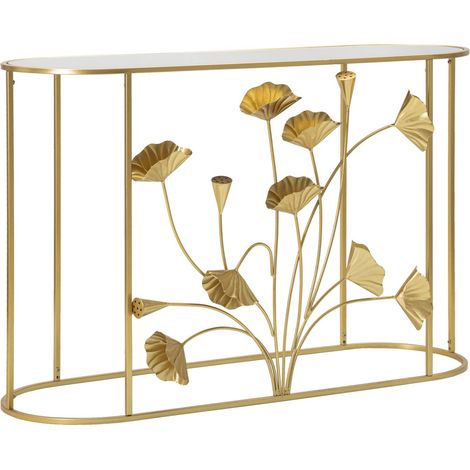 Console Flow oro con top a specchio e decori botanici in ferro (1/5)