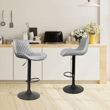 Lot de 2 petite chaise de bar à carreaux,tabourets de bar en treillis PU sergé,tabouret de bar pivotant avec dossier et repose-pieds Convient pour cuisine, bar, hauteur réglable gris (1/5)