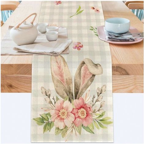 Chemin de table de Pâques, 40 x 140 cm, nappe de Pâques, chemin de table lapin de Pâques, décoration de table de cuisine, cuisine de saison, décoration de la maison, vacances (1/4)