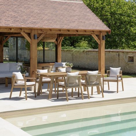 CELESTIN - Salon de jardin acacia/cordage synthétique beige 6 personnes (1/5)